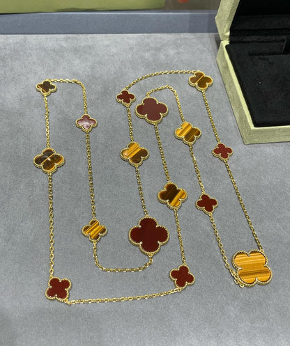 [Rosla Jewelry]CLOVER 16 MOTIF CARNELIAN TIGER EYE ROSE GOLD NECKLACE