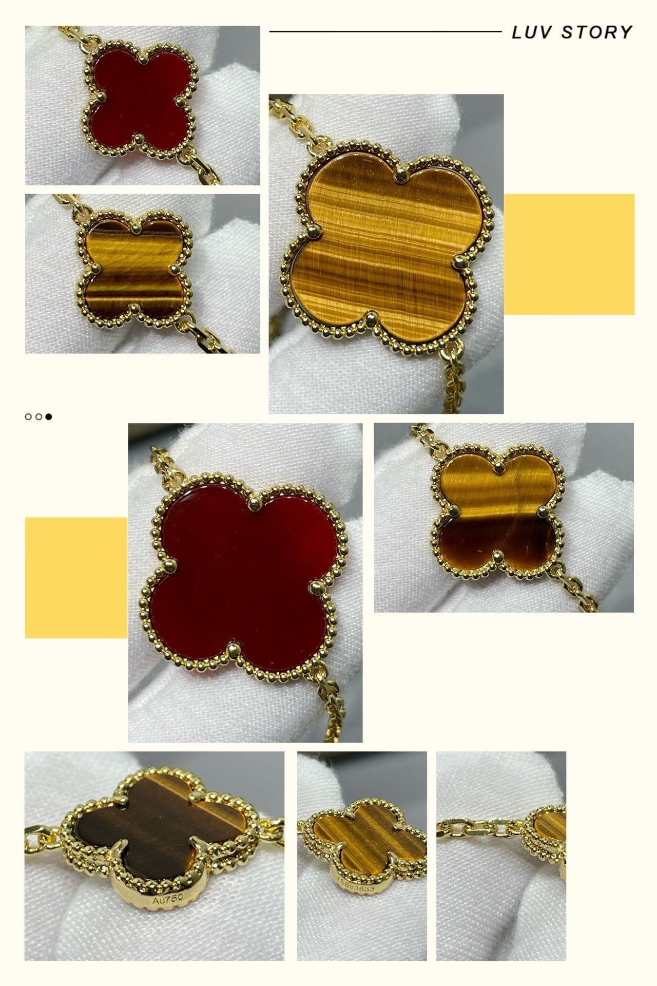 [Rosla Jewelry]CLOVER 16 MOTIF CARNELIAN TIGER EYE ROSE GOLD NECKLACE