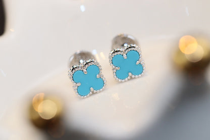 [Rosla Jewelry]CLOVER MINI TURQUOISE SILVER STUD EARRINGS