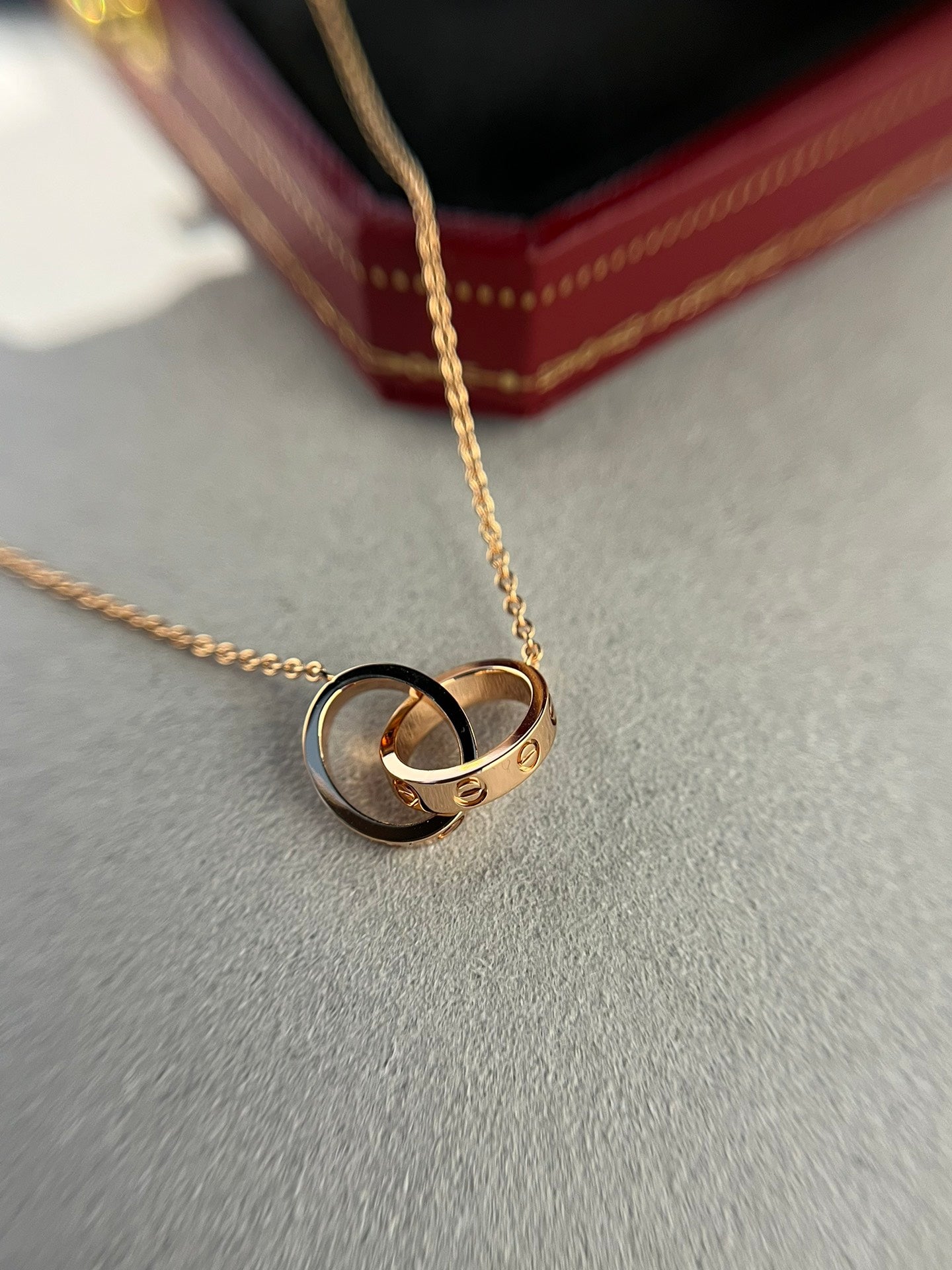 [Rosla Jewelry]LOVE NECKLACE DOUBLE RING PINK GOLD