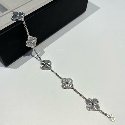 [Rosla Jewelry]CLOVER 5 MOTIF SILVER DIAMOND BRACELET