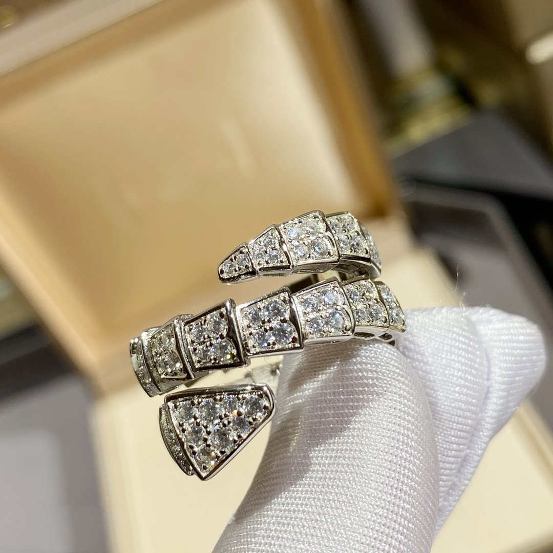 [Rosla Jewelry]SERPENTI DOUBLE RING SILVER DIAMOND PAVED