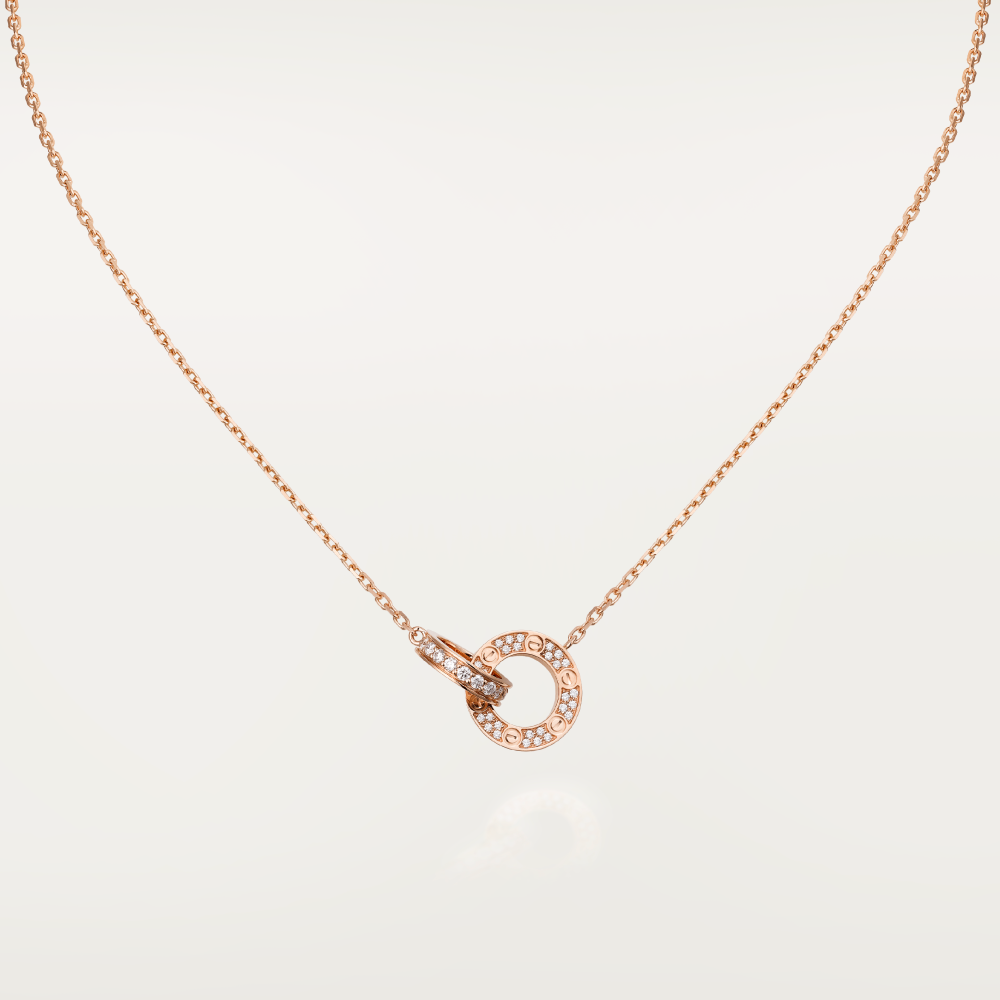 [Rosla Jewelry]LOVE 7.6MM NECKLACE ROSE GOLD AND SILVER  FULL DIAMOND