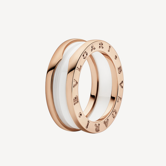 [Rosla Jewelry]ZERO 1 TWO-BAND LOOPS AND WHITE CERAMIC SPIRAL PINK GOLD RING