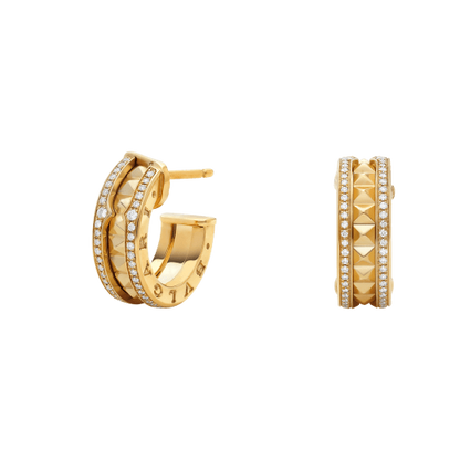 [Rosla Jewelry]ZERO 1 ROCK GOLD EARRINGS WITH STUDDED SPIRAL AND PAVED DIAMONDS