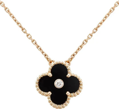 [Rosla Jewelry]CLOVER 15MM DIAMOND ONYX NECKLACE