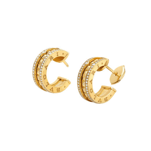 [Rosla Jewelry]ZERO 1 ROCK GOLD EARRINGS WITH STUDDED SPIRAL AND PAVED DIAMONDS