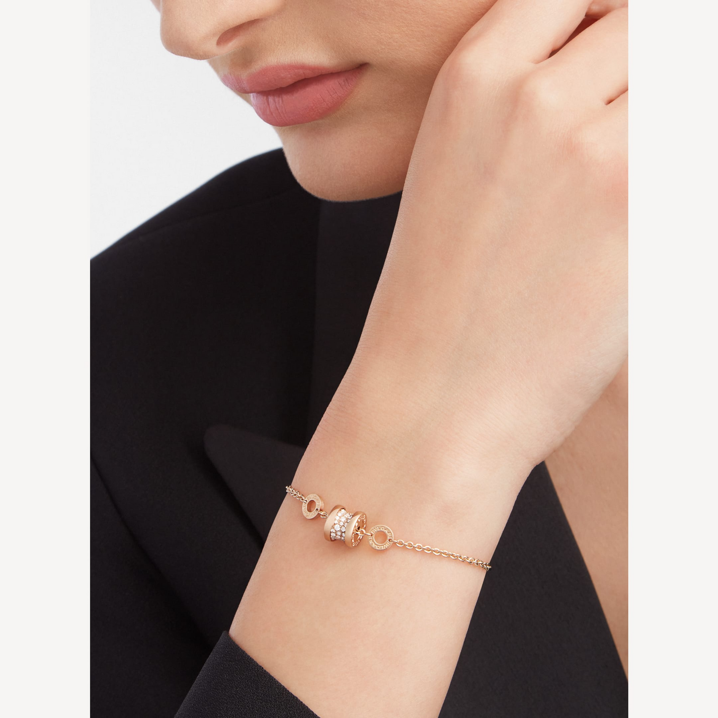 [Rosla Jewelry]ZERO 1 SOFT PINK GOLD WITH PAVED DIAMONDS ON THE SPIRAL BRACELET