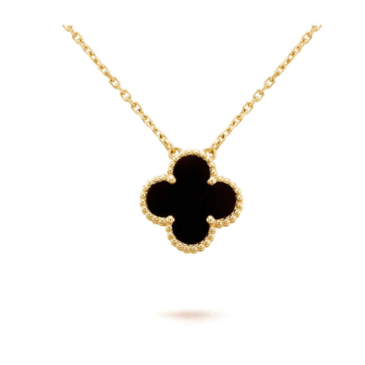 [Rosla Jewelry]CLOVER 15MM BLACK ONYX SINGLE FLOWER NECKLACE