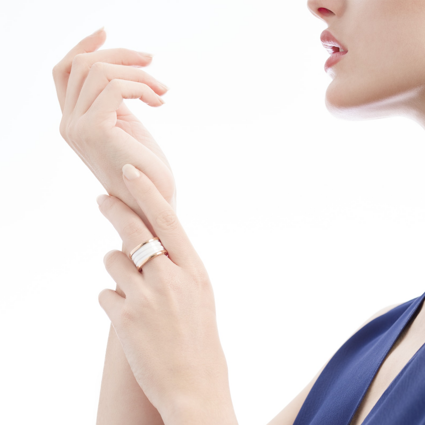 [Rosla Jewelry]ZERO 1 FOUR-BAND LOOPS AND WHITE CERAMIC SPIRAL PINK GOLD RING