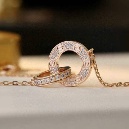 [Rosla Jewelry]LOVE 7.6MM NECKLACE ROSE GOLD AND SILVER  FULL DIAMOND