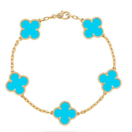 [Rosla Jewelry]CLOVER 5 MOTIFS TURQUOISE BRACELET