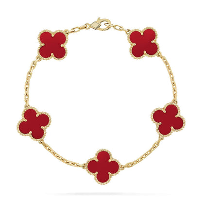 [Rosla Jewelry]CLOVER 5 MOTIF RED AGATE  BRACELET