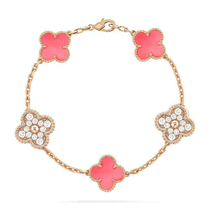 [Rosla Jewelry]CLOVER 5 MOTIF DIAMOND PINK MOP PINK GOLD BRACELET