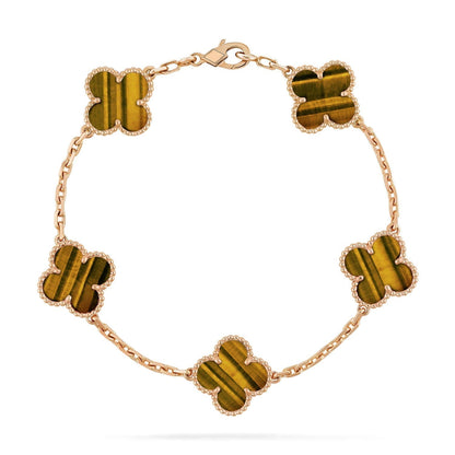 [Rosla Jewelry]CLOVER  5 MOTIFS TIGER EYE BRACELET