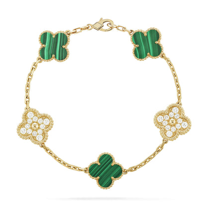 [Rosla Jewelry]CLOVER  5 MOTIF MALACHITE DIAMOND BRACELET