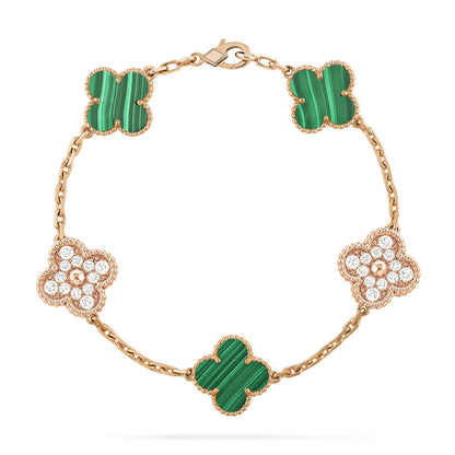 [Rosla Jewelry]CLOVER  5 MOTIF MALACHITE DIAMOND BRACELET