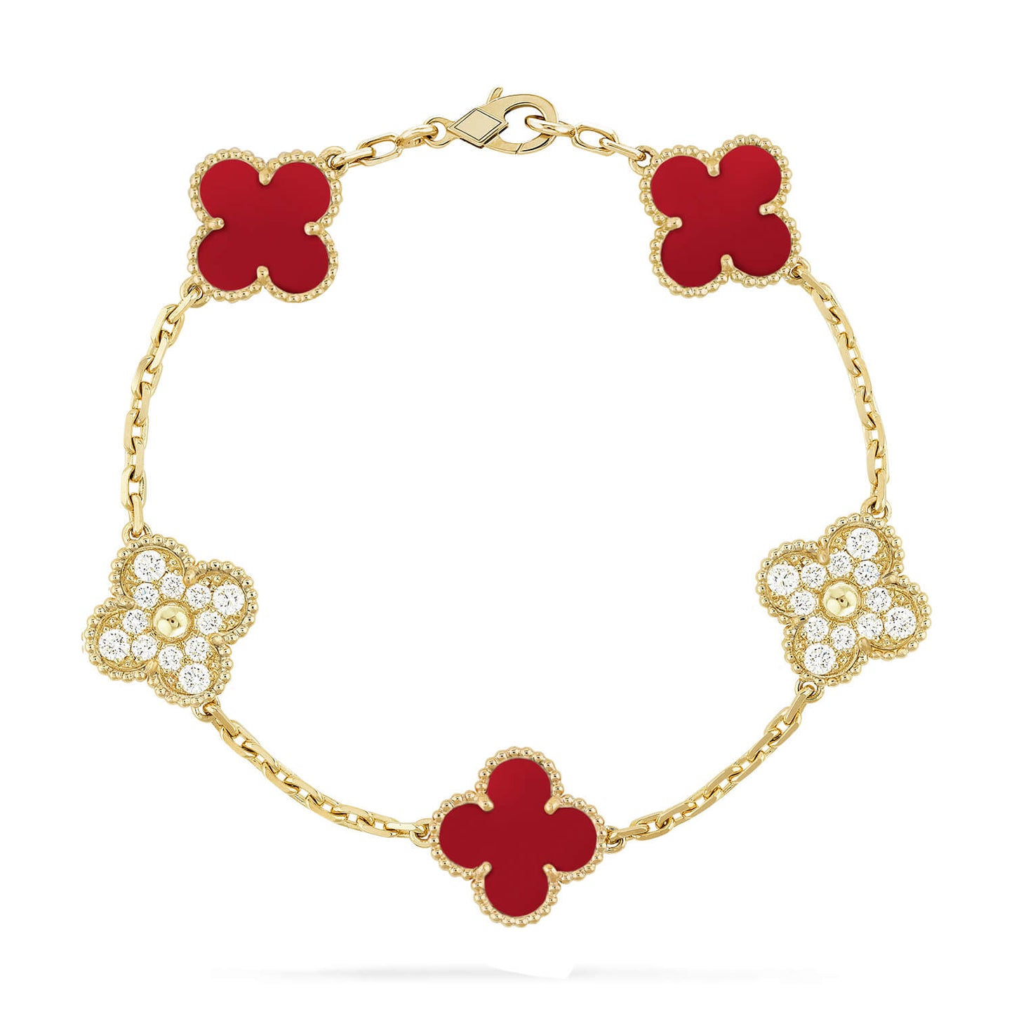 [Rosla Jewelry]CLOVER 5 MOTIFS CARNELIAN DIAMOND BRACELET