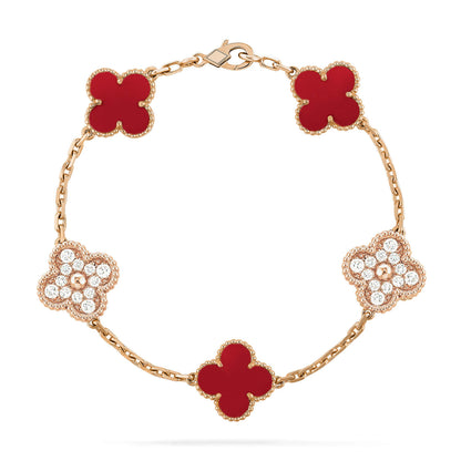 [Rosla Jewelry]CLOVER 5 MOTIFS CARNELIAN DIAMOND BRACELET