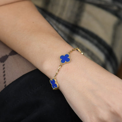 [Rosla Jewelry]CLOVER 5 MOTIFS BLUE AGATE BRACELET