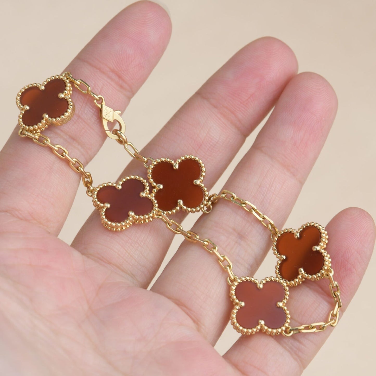 [Rosla Jewelry]CLOVER 5 MOTIF RED AGATE  BRACELET