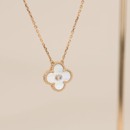 [Rosla Jewelry]CLOVER 15MM DIAMOND WHITE FRITILLARIA NECKLACE