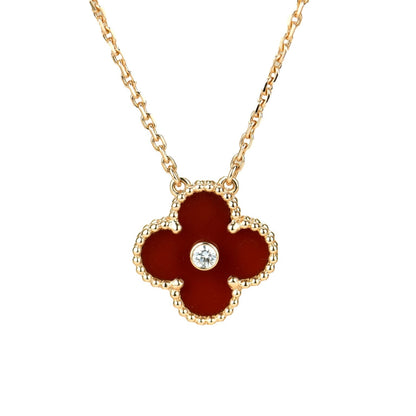 [Rosla Jewelry]CLOVER 15MM DIAMOND CARNELIAN NECKLACE