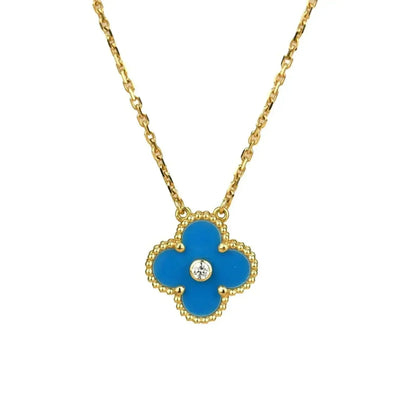 [Rosla Jewelry]CLOVER 15MM DIAMOND AND BLUE AGATE NECKLACE