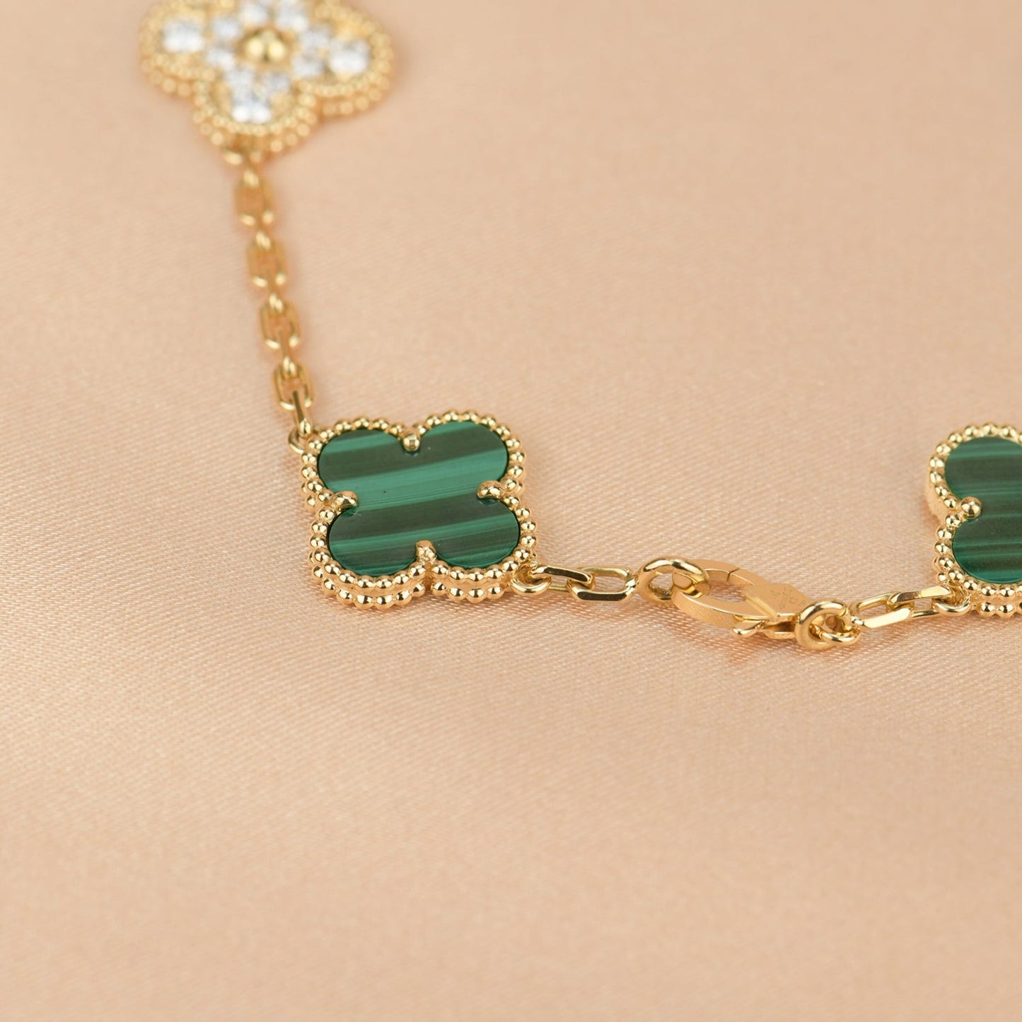 [Rosla Jewelry]CLOVER  5 MOTIF MALACHITE DIAMOND BRACELET