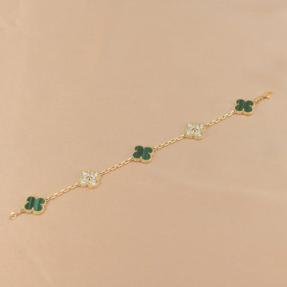 [Rosla Jewelry]CLOVER  5 MOTIF MALACHITE DIAMOND BRACELET