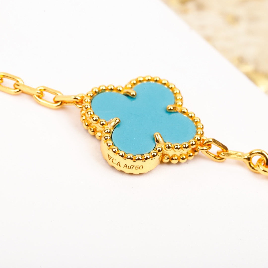 [Rosla Jewelry]CLOVER 5 MOTIF TURQUOISE DIAMOND GOLD BRACELET