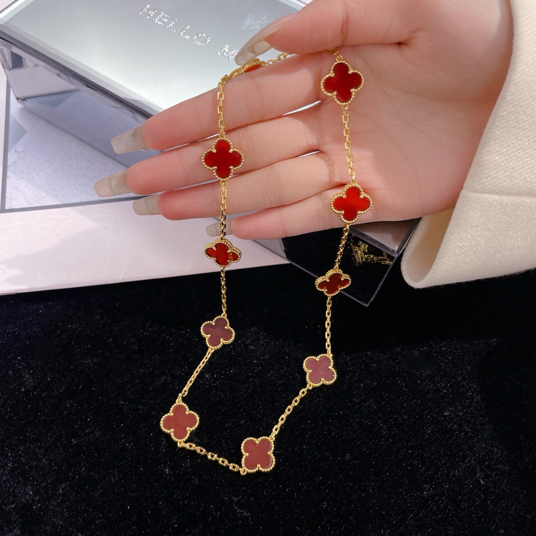 [Rosla Jewelry]CLOVER 10 MOTIFS CARNELIAN NECKLACE