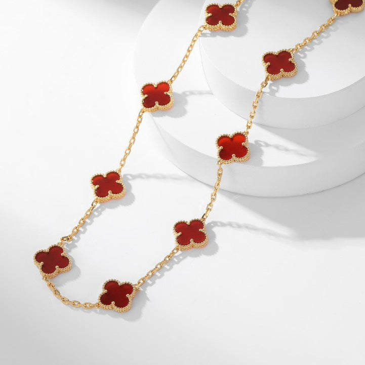 [Rosla Jewelry]CLOVER 10 MOTIFS CARNELIAN NECKLACE