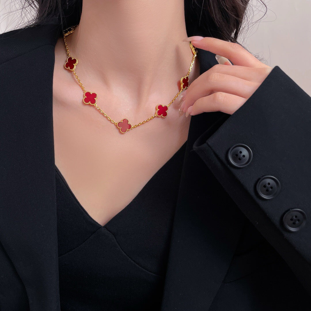 [Rosla Jewelry]CLOVER 10 MOTIFS CARNELIAN NECKLACE