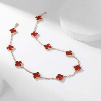 [Rosla Jewelry]CLOVER 10 MOTIFS CARNELIAN NECKLACE