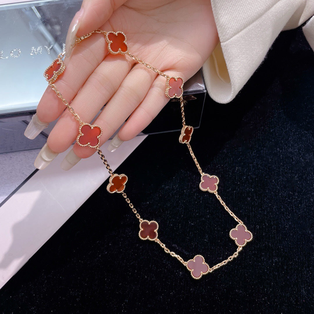 [Rosla Jewelry]CLOVER 10 MOTIFS CARNELIAN NECKLACE