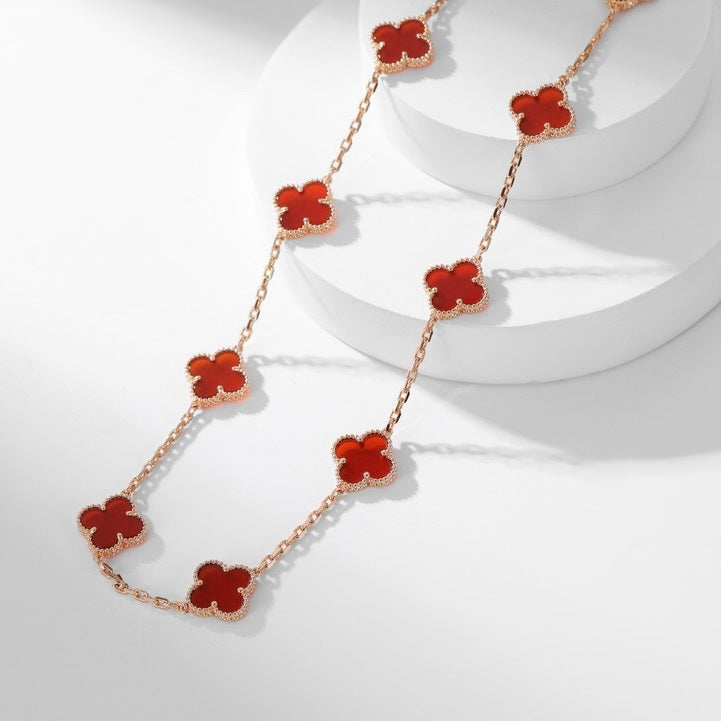 [Rosla Jewelry]CLOVER 10 MOTIFS CARNELIAN NECKLACE