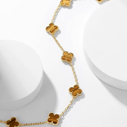 [Rosla Jewelry]CLOVER 10 MOTIFS TIGER EYE NECKLACE