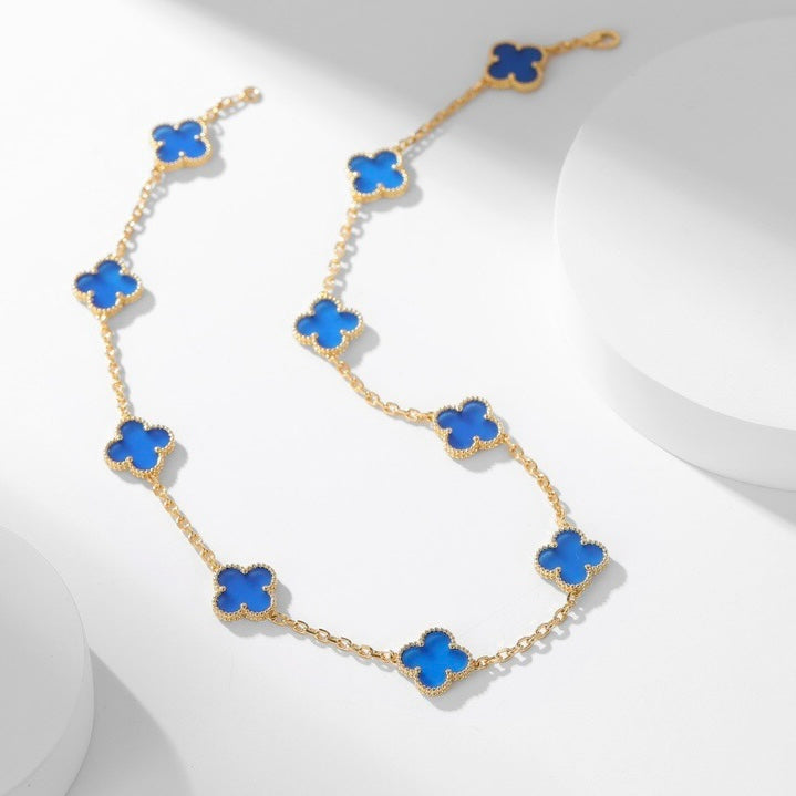 [Rosla Jewelry]CLOVER 10 MOTIFS BLUE AGATE NECKLACE