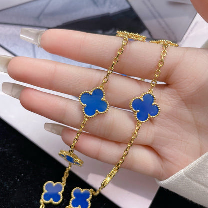 [Rosla Jewelry]CLOVER 10 MOTIFS BLUE AGATE NECKLACE