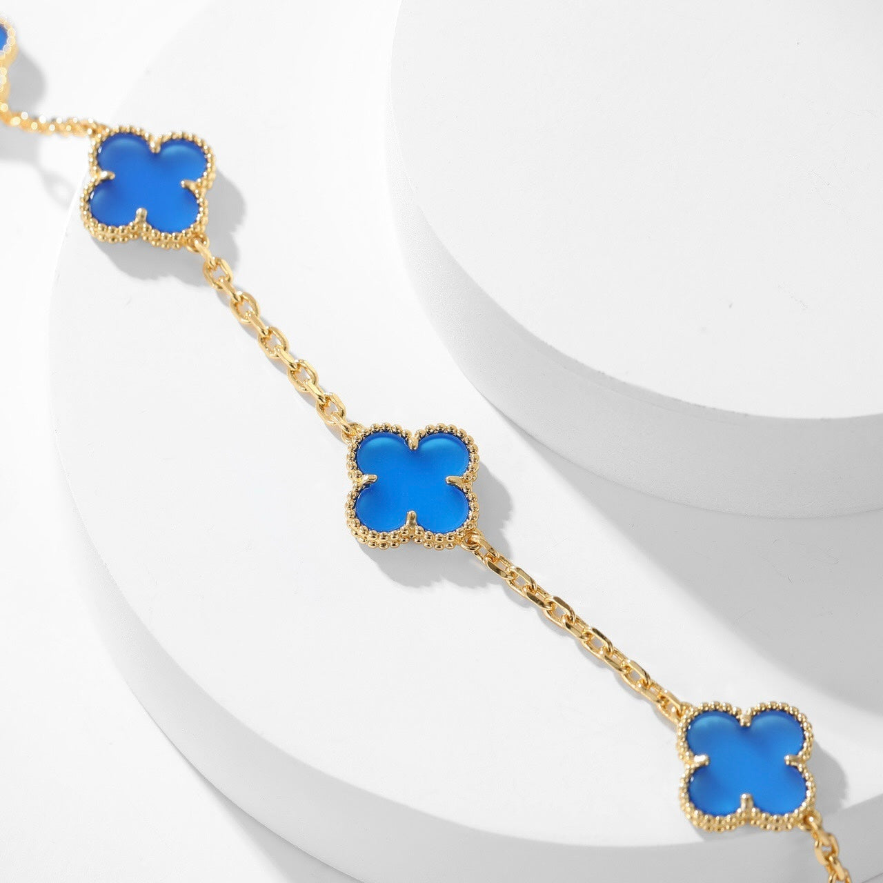 [Rosla Jewelry]CLOVER 10 MOTIFS BLUE AGATE NECKLACE