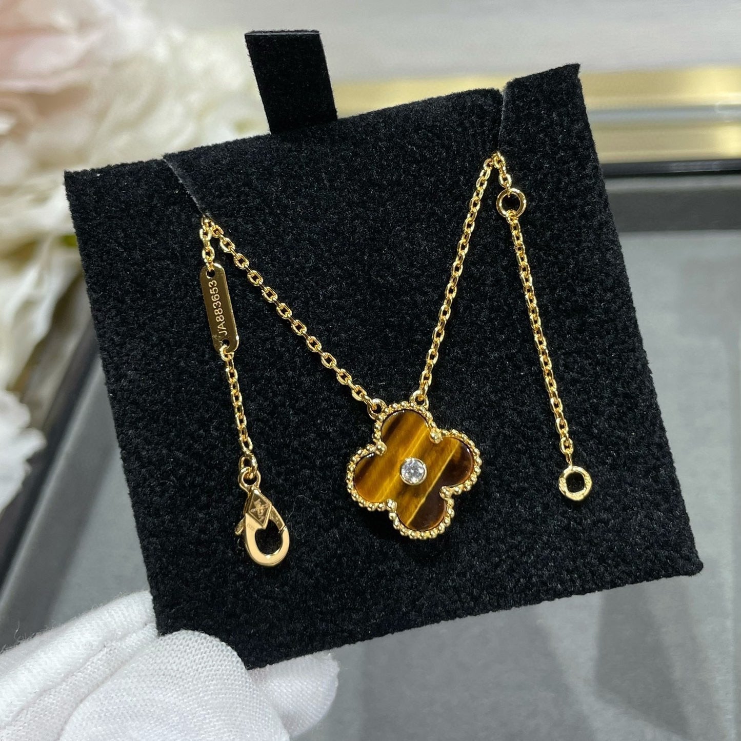 [Rosla Jewelry]CLOVER 15MM DIAMOND AND YELLOW TIGER'S EYE AGATE necklace