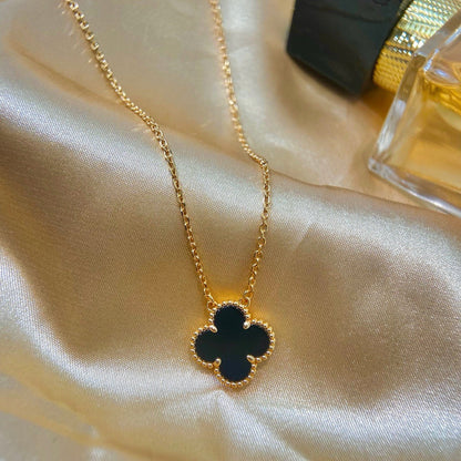 [Rosla Jewelry]CLOVER 15MM BLACK ONYX SINGLE FLOWER NECKLACE