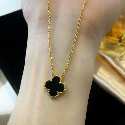 [Rosla Jewelry]CLOVER 15MM BLACK ONYX SINGLE FLOWER NECKLACE