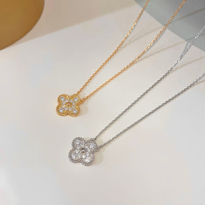 [Rosla Jewelry]CLOVER 15MM DIAMOND SINGLE FLOWER NECKLACE