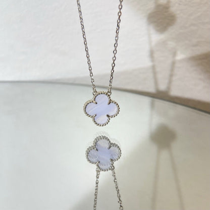 [Rosla Jewelry]CLOVER 15MM BLUE CHALCEDONY NECKLACE SILVER