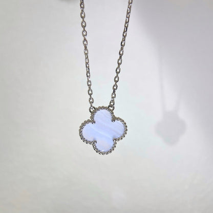 [Rosla Jewelry]CLOVER 15MM BLUE CHALCEDONY NECKLACE SILVER