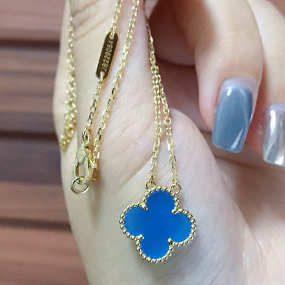 [Rosla Jewelry]CLOVER 15MM BLUE AGATE NECKLACE