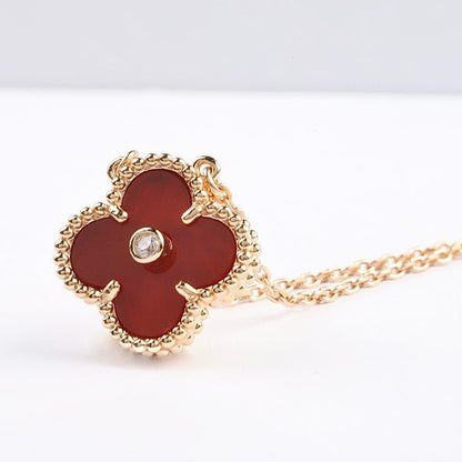 [Rosla Jewelry]CLOVER 15MM DIAMOND CARNELIAN NECKLACE