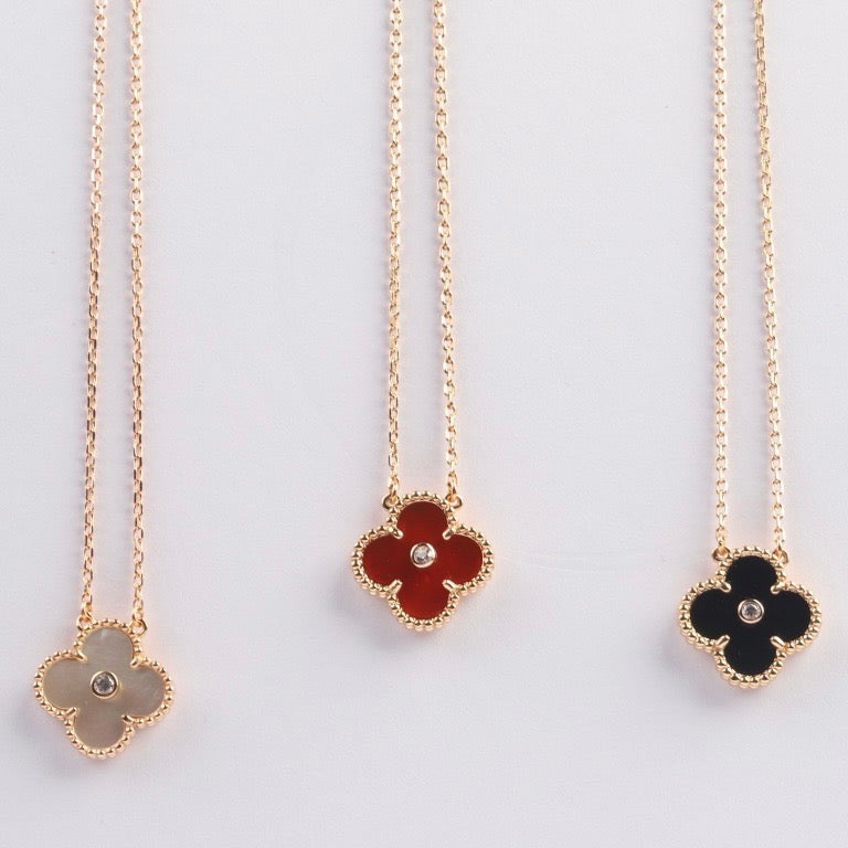 [Rosla Jewelry]CLOVER 15MM DIAMOND CARNELIAN NECKLACE